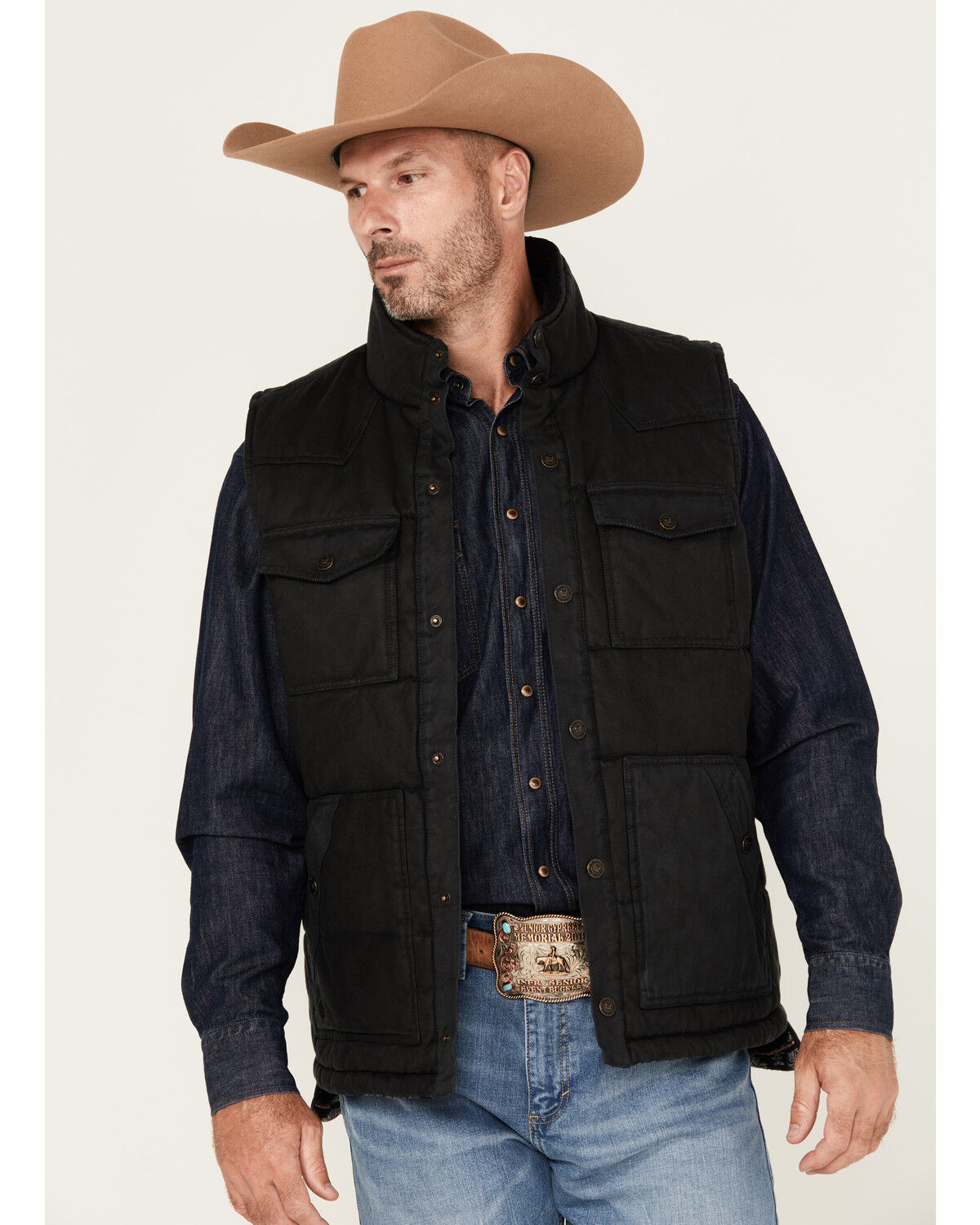 Image #1 - Cody James Men's Quilted Oil Skin Snap Vest, Black, hi-res