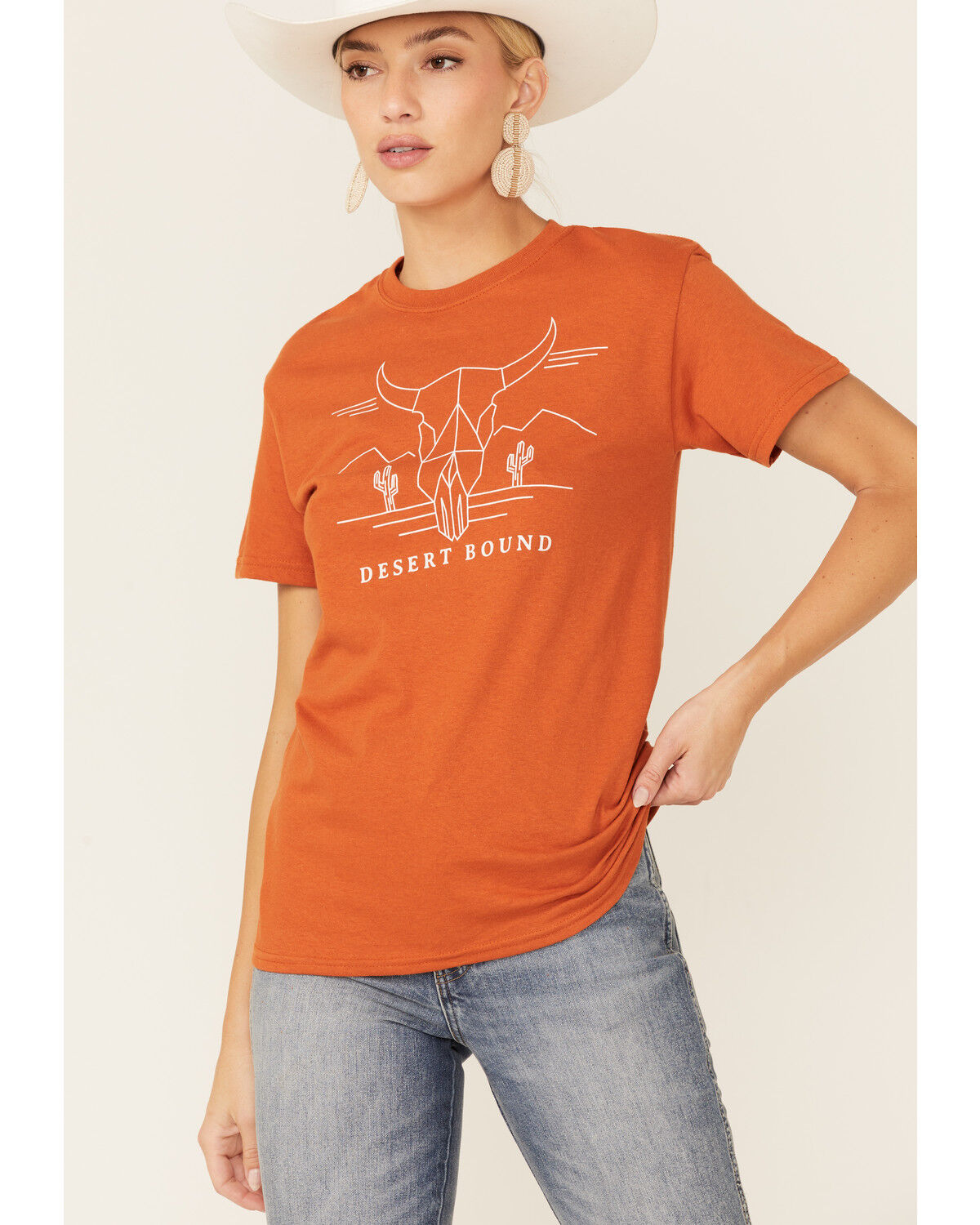 Image #1 - Wondery Women's Rust Desert Bound Steer Head Graphic Tee, Rust Copper, hi-res