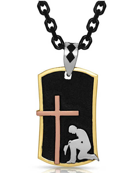 Montana Silversmiths Men's Kneeling At The Cross Dog Tag Necklace, Silver, hi-res