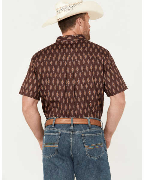 Image #4 - RANK 45® Men's Cash Geo Print Short Sleeve Button-Down Stretch Western Shirt, Brown, hi-res
