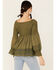 Nostalgia Women's Crochet Trim Off The Shoulder Long Sleeve Blouse, Olive, hi-res