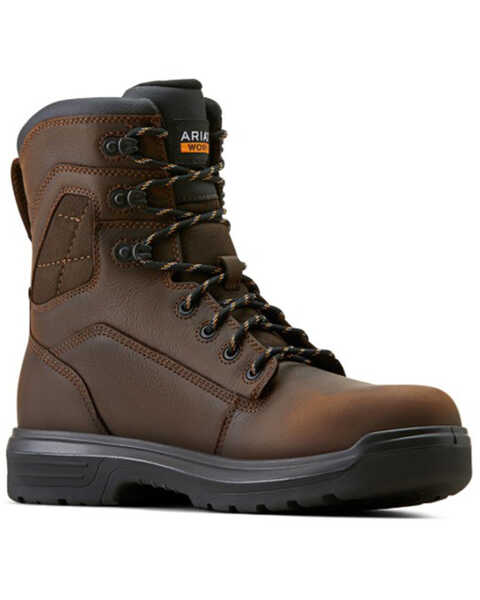Image #1 - Ariat Men's 8" Turbo Waterproof Work Boots - Carbon Toe , Dark Brown, hi-res