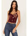 Image #1 - Idyllwind Women's Jessamine Embroidered Smocked Back Crop Top, Maroon, hi-res