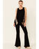 Image #1 - Mystree Women's Contrast Floral Boho Back Tank Top, Black, hi-res