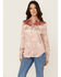Image #1 - Scully Women's Paisley Print Fringe Long Sleeve Snap Western Shirt, Peach, hi-res