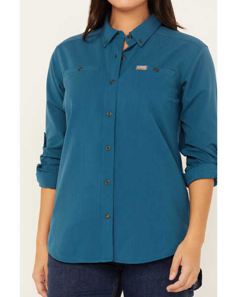 Image #3 - Ariat Women's Rebar Made Tough Long Sleeve Button-Down Work Shirt , Indigo, hi-res