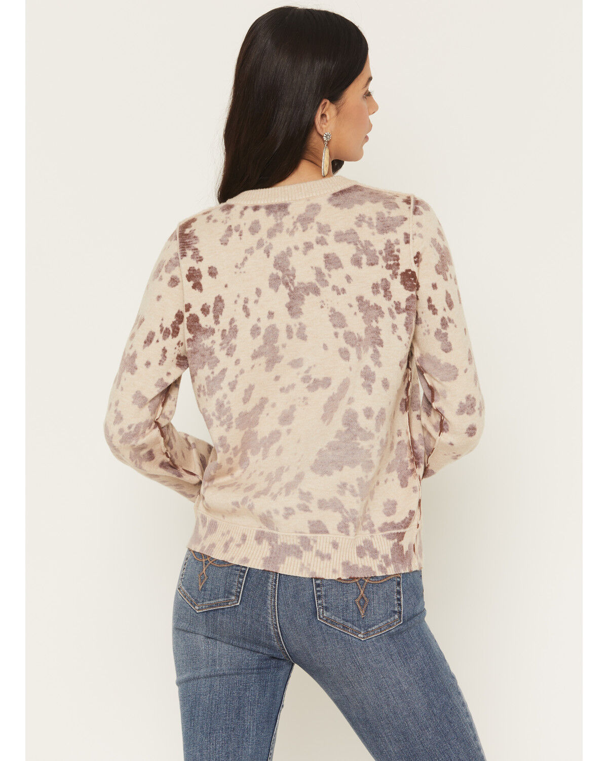 Image #4 - Originality Women's Cow Print Button-Down Cardigan, Off White, hi-res