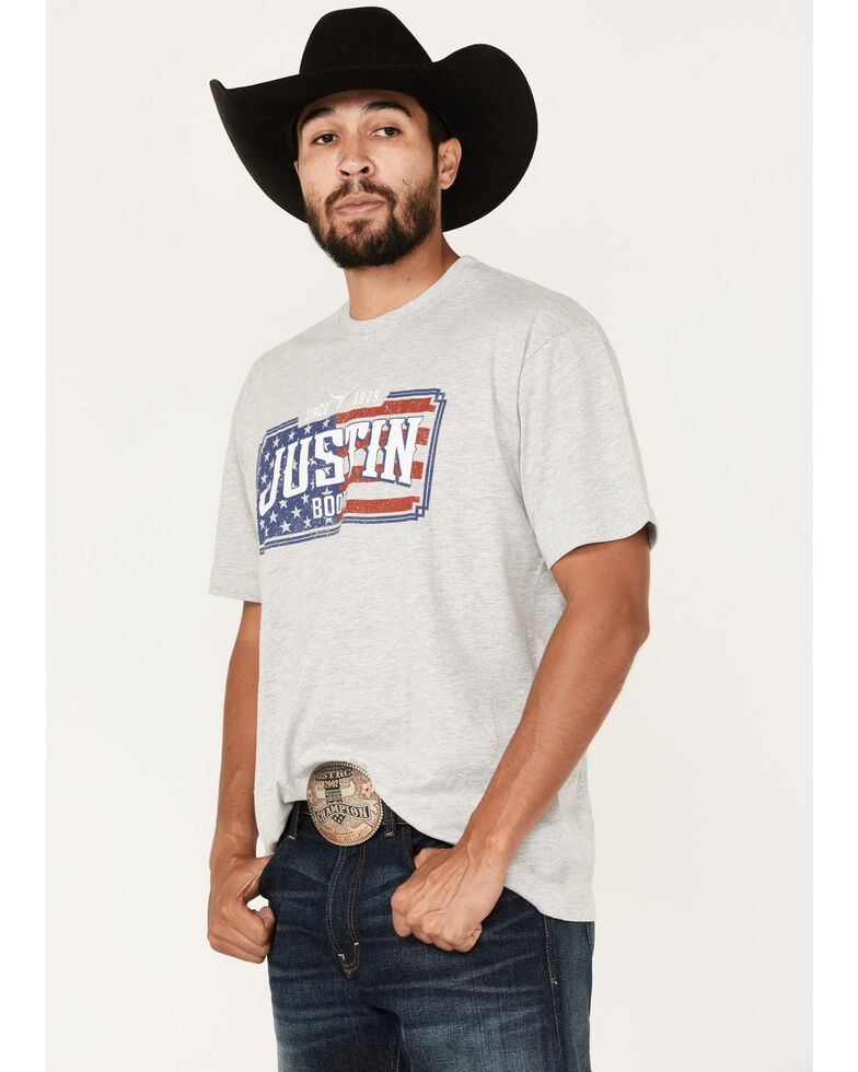Justin Men's Americana License Plate Graphic T-Shirt, Heather Grey, hi-res