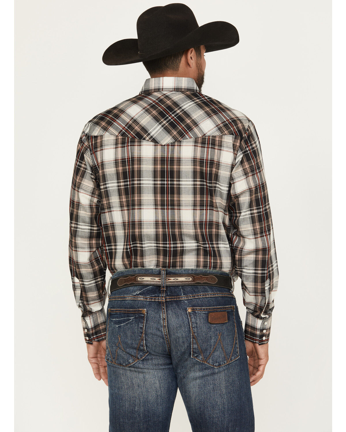 Image #4 - Ely Walker Men's Plaid Print Long Sleeve Pearl Snap Western Shirt - Big, Lt Brown, hi-res