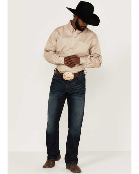 Image #2 - RANK 45® Men's Basic Twill Long Sleeve Button-Down Western Shirt - Big, Tan, hi-res