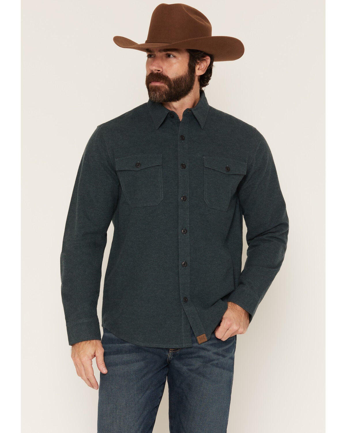 Dakota Grizzly Men's Major Solid Long Sleeve Button-Down Flannel Shirt, Dark Teal, hi-res