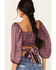 Image #4 - Beyond The Radar Women's Border Print Tie Back Top, Purple, hi-res