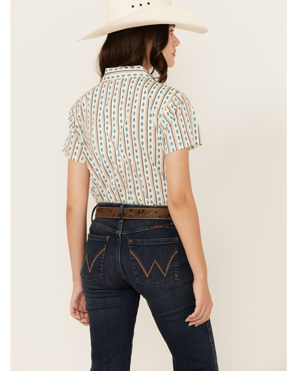 Image #4 - Shyanne Women's Southwestern Print Short Sleeve Snap Western Shirt, Cream, hi-res