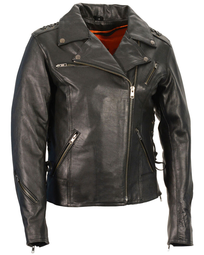 Milwaukee Leather Women's Lightweight Lace To Lace Motorcycle Leather Jacket - 3X, Black, hi-res