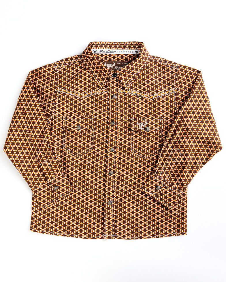 Cowboy Hardware Toddler-Boys' Six Star Print Long Sleeve Western Snap Shirt, Orange, hi-res