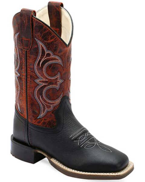 Image #1 - Old West Boys' Hand Corded Western Boots - Broad Square Toe , Black, hi-res