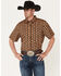 Image #1 - RANK 45&reg; Men's Chisel Geo Print Short Sleeve Button-Down Western Shirt, Brown, hi-res