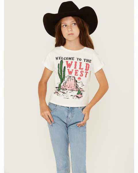 Image #1 - Saints & Hearts Girls' Wild West Desert Short Sleeve Graphic Tee, Ivory, hi-res