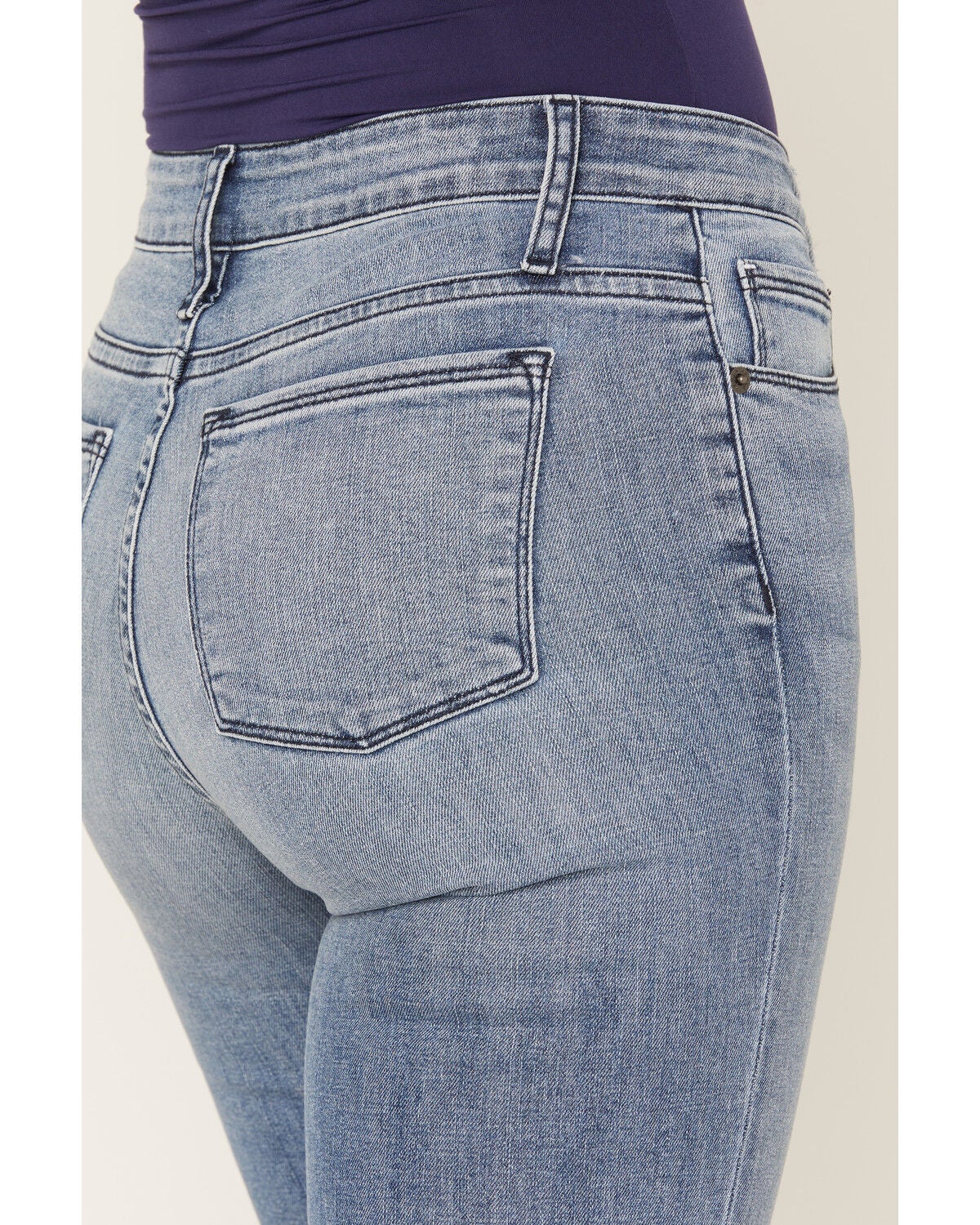 Image #4 - Haddad Women's Vintage Medium Wash Bella Trouser Flare Stretch Denim Jeans, Light Wash, hi-res