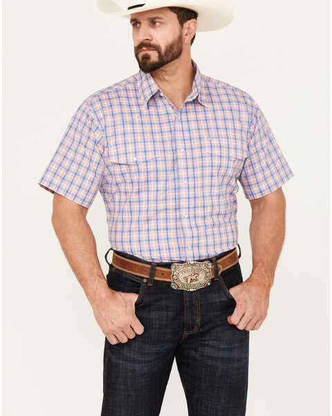 Image #1 - Wrangler Men's Wrinkle Resist Plaid Print Short Sleeve Pearl Snap Western Shirt, Multi, hi-res
