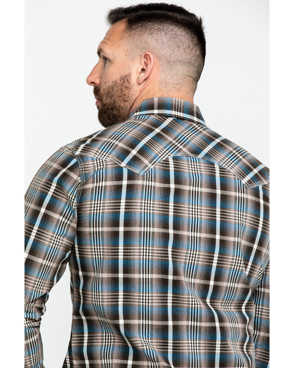 Image #5 - Rock & Roll Denim Men's Plaid Print Long Sleeve Snap Western Shirt, Teal, hi-res