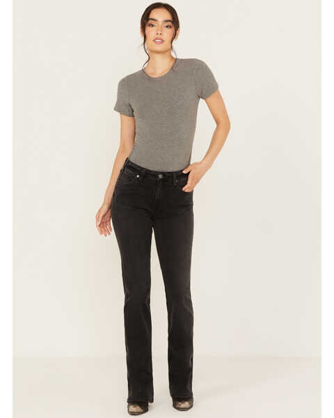 Image #3 - Rock & Roll Denim Women's Mid Rise Pocket Detail Stretch Bootcut Jeans, Charcoal, hi-res
