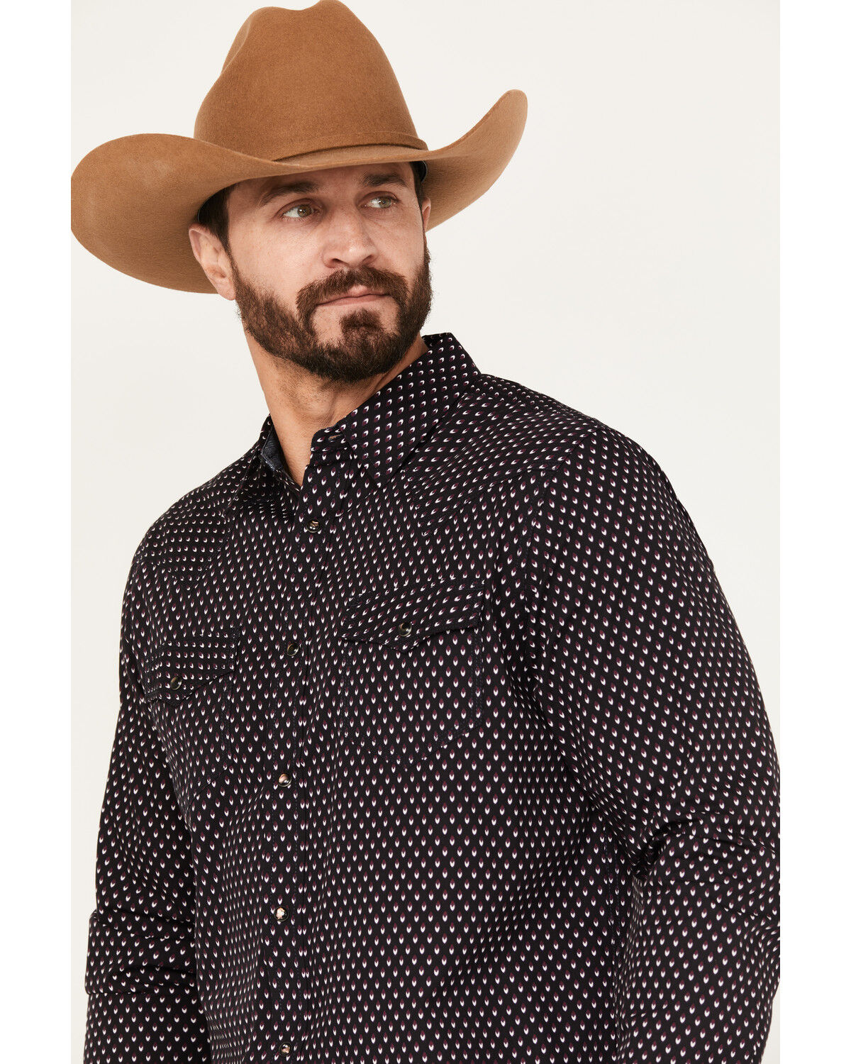 Image #2 - Moonshine Spirit Men's Cat Geo Print Long Sleeve Western Snap Shirt, Black, hi-res