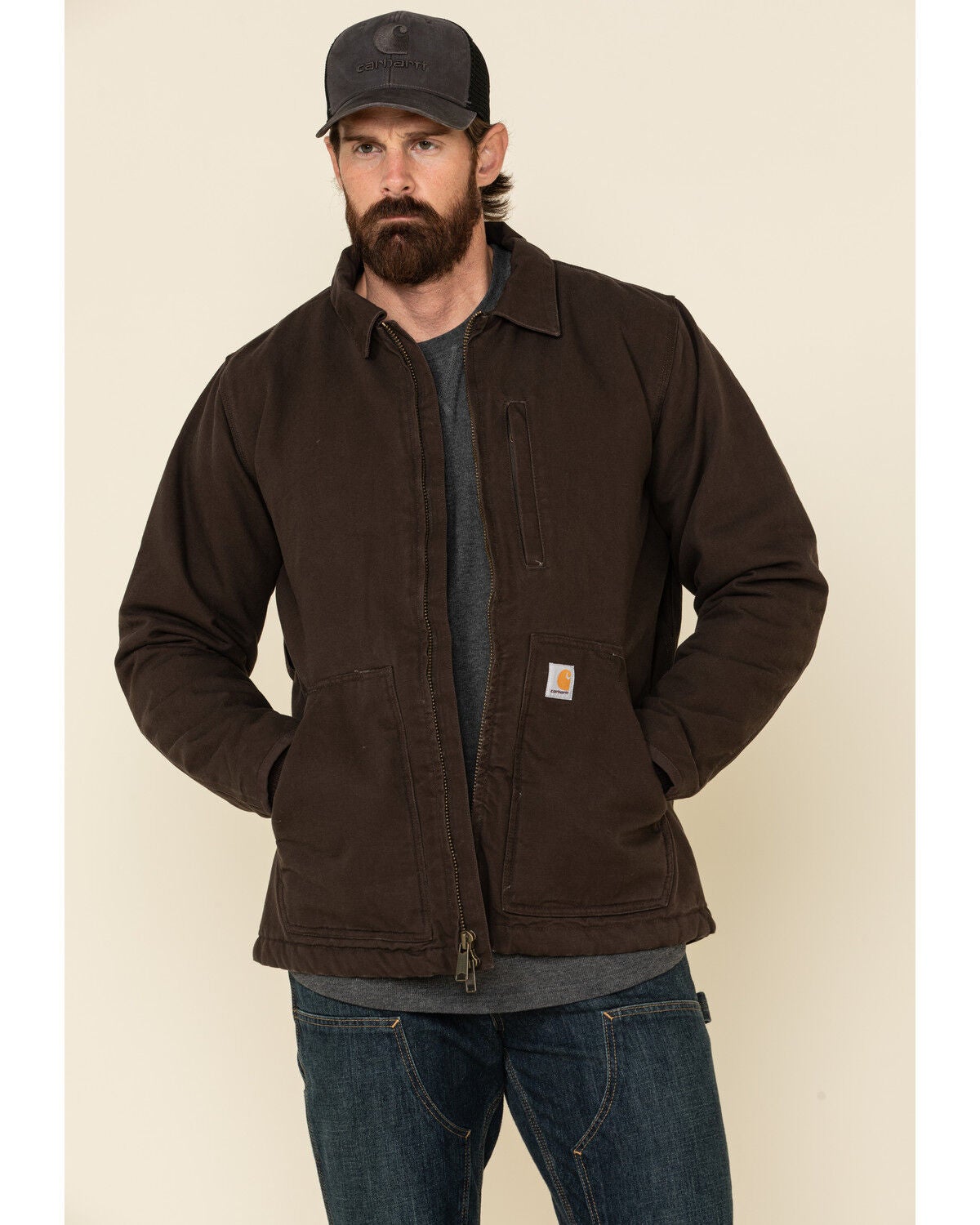Carhartt Men's Dark Brown Washed Duck Sherpa Lined Work Coat - Big, Dark Brown, hi-res