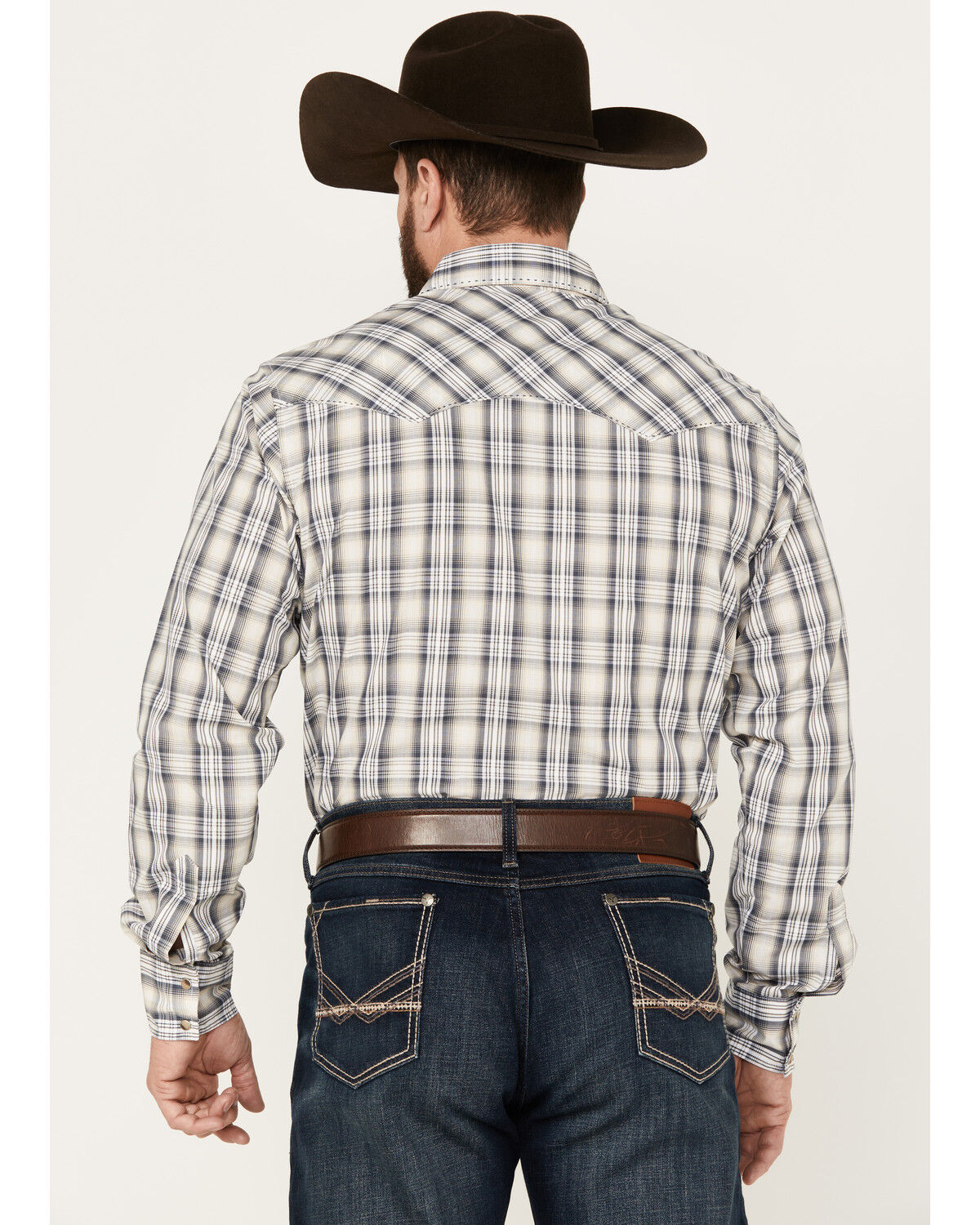 Image #4 - Wrangler Men's Plaid Print Long Sleeve Snap Western Shirt, Grey, hi-res