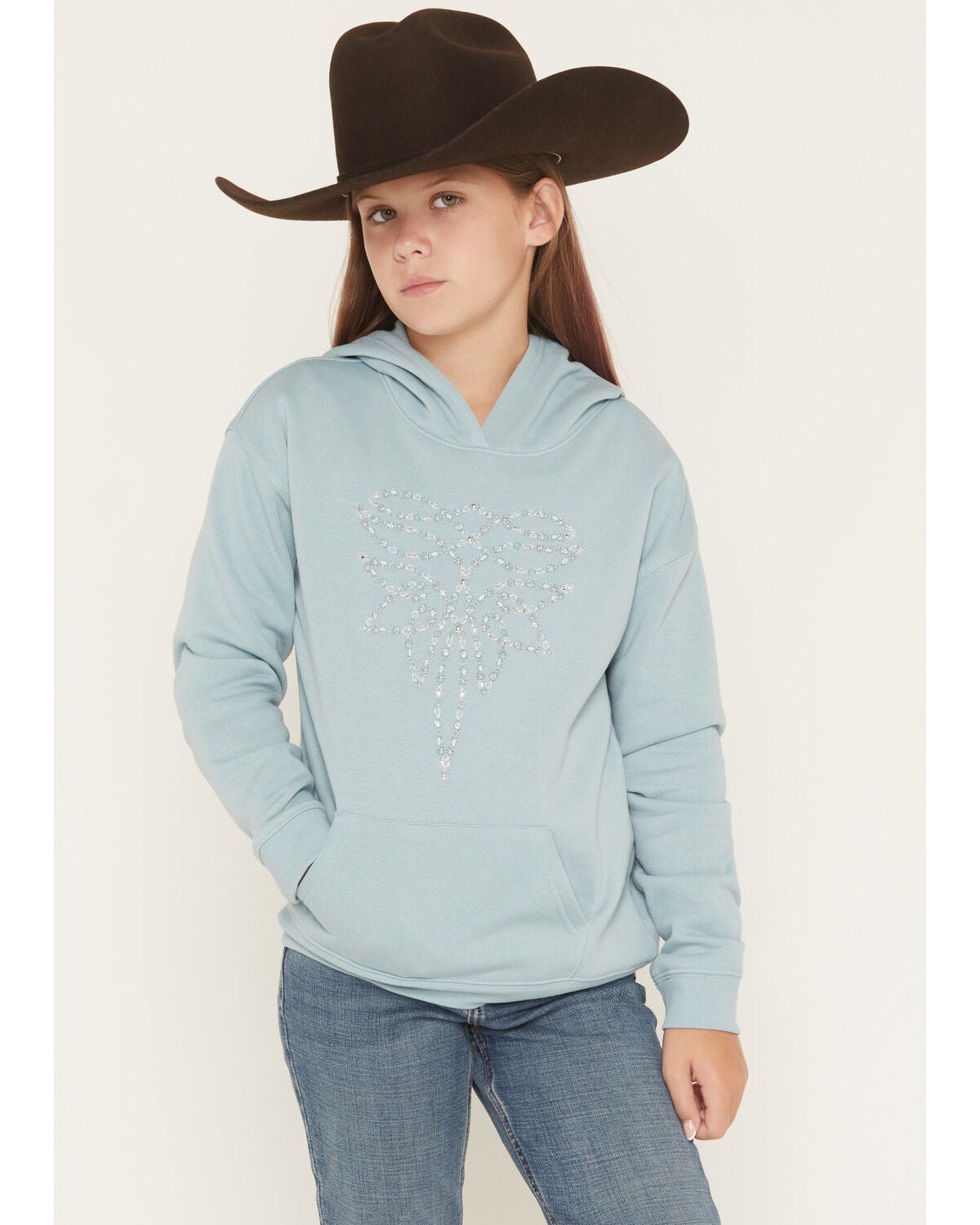 Image #1 - Shyanne Girls' Embellished Bootstitch Hoodie, Blue, hi-res