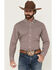 Image #1 - Roper Men's Amarillo Geo Print Long Sleeve Button-Down Stretch Western Shirt, Wine, hi-res