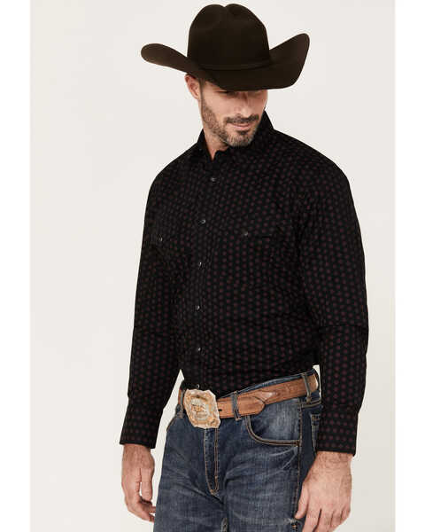 Image #2 - Wrangler Men's Silver Edition Geo Print Long Sleeve Snap Western Shirt, Black, hi-res
