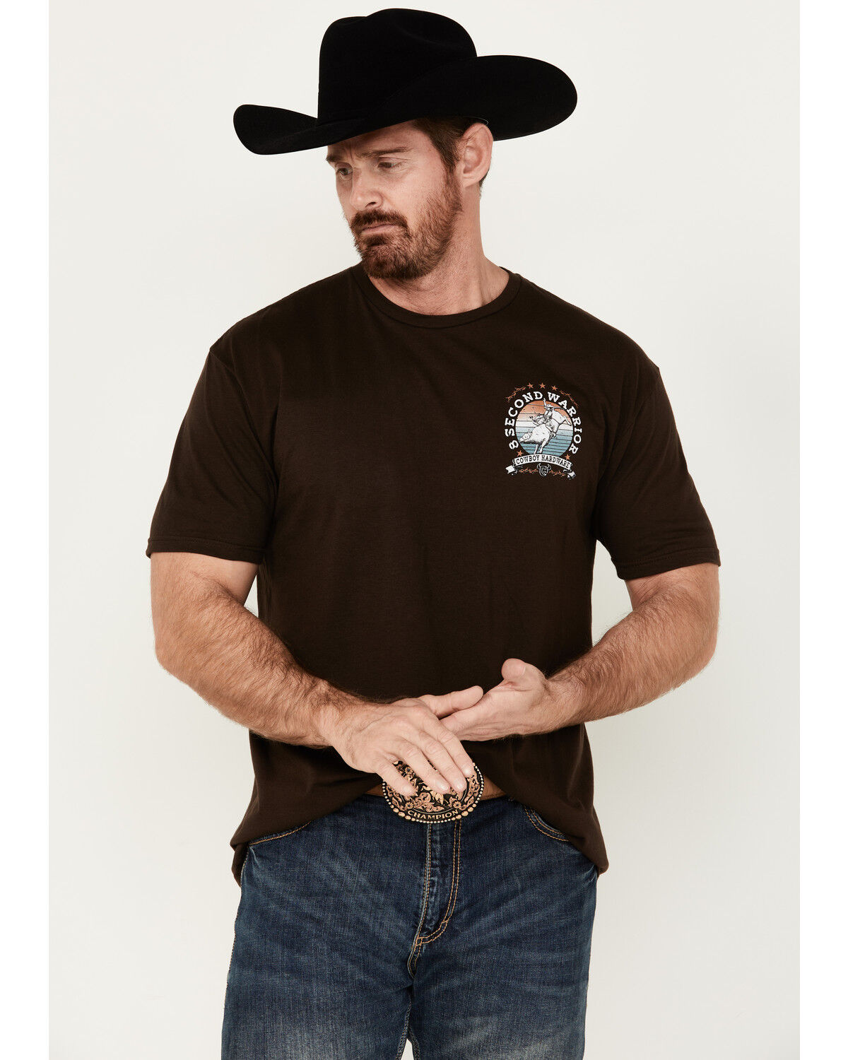 Image #2 - Cowboy Hardware Men's 8 Second Warrior Short Sleeve Graphic T-Shirt, Chocolate, hi-res