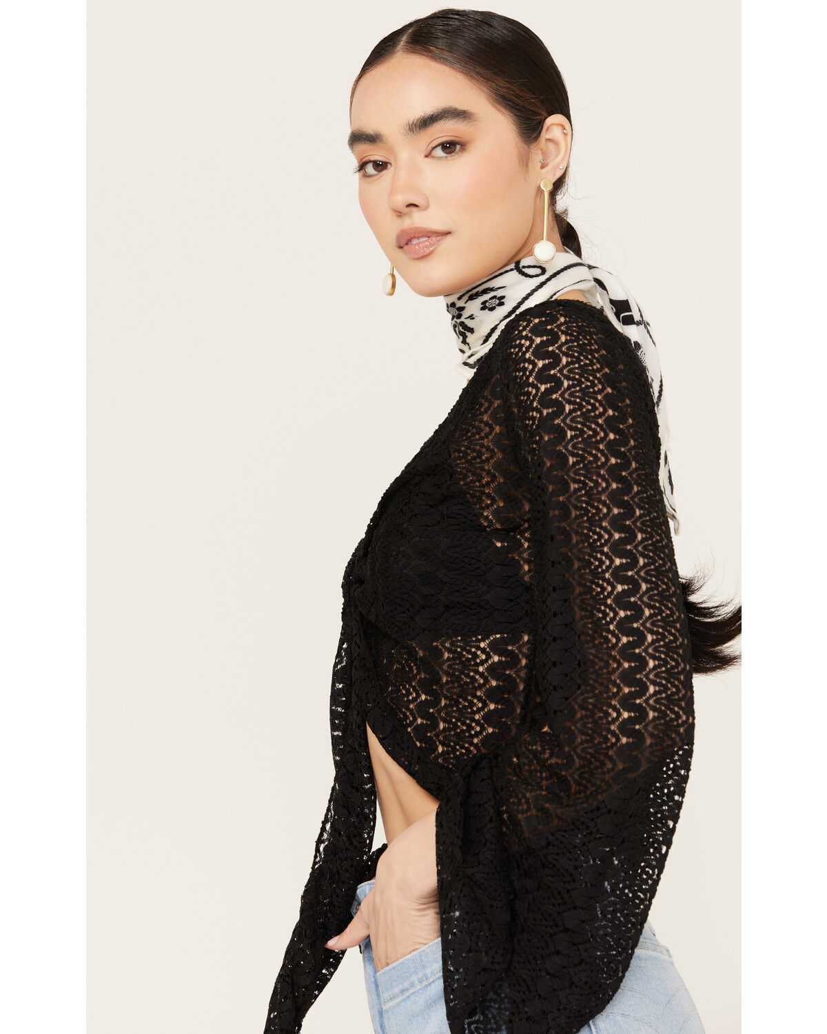 Image #3 - Wild Moss Women's Tie Front Textured Top, Black, hi-res