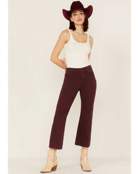 Image #1 - Sneak Peek Women's Plum Raw Hem Crop Jeans , Purple, hi-res