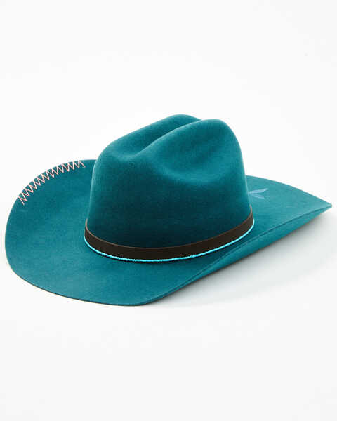 Shyanne Women's Mabel Embroidered Felt Cowboy Hat , Teal, hi-res