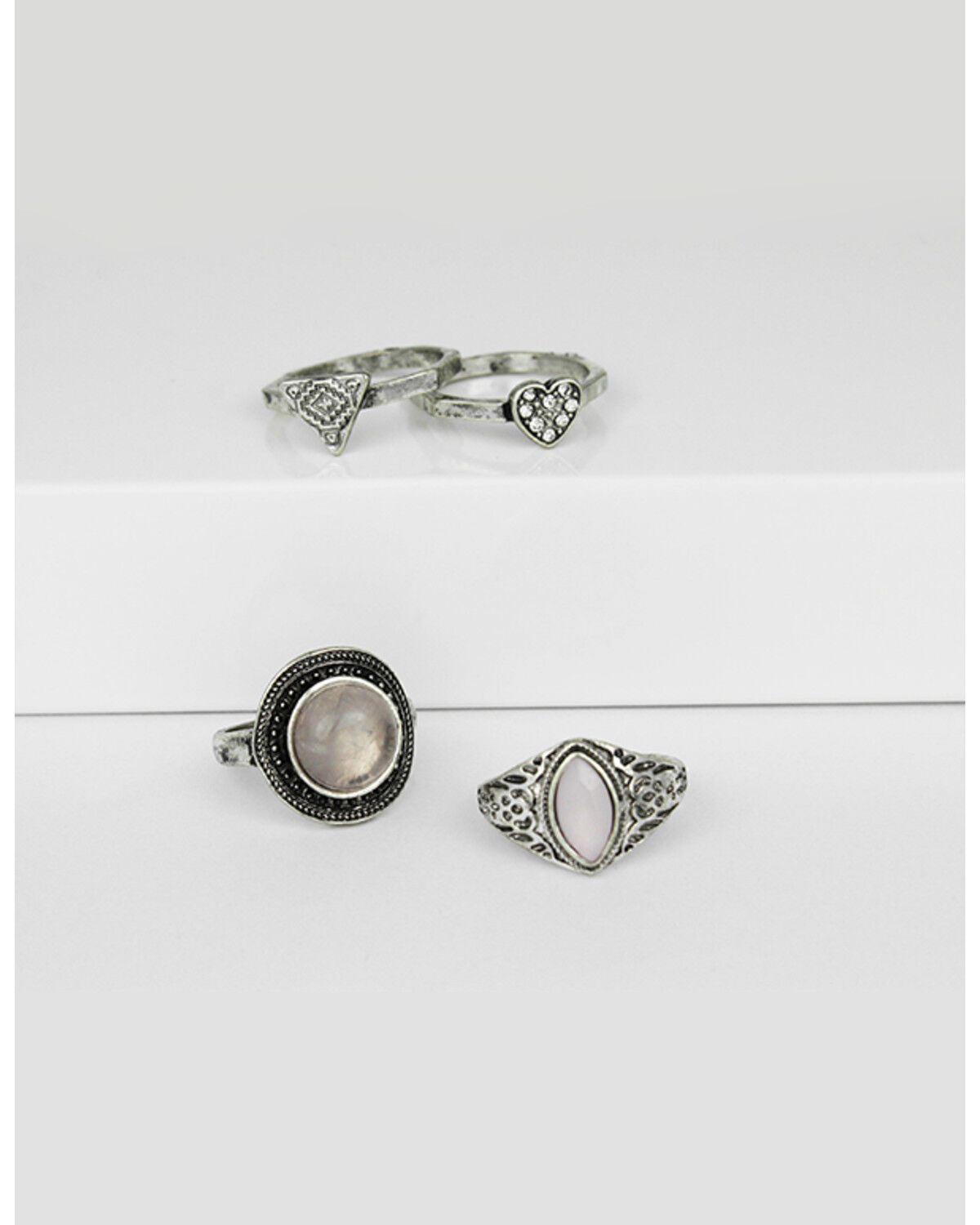 Image #1 - Shyanne Women's 4-piece Silver & Pink Stone Ring Set, Silver, hi-res