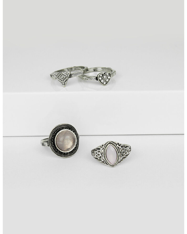 Prime Time Jewelry Women's 4-piece Silver & Pink Stone Ring Set, Silver, hi-res