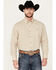 Image #1 - George Strait by Wrangler Men's Windowpane Plaid Print Long Sleeve Button-Down Western Shirt, Tan, hi-res