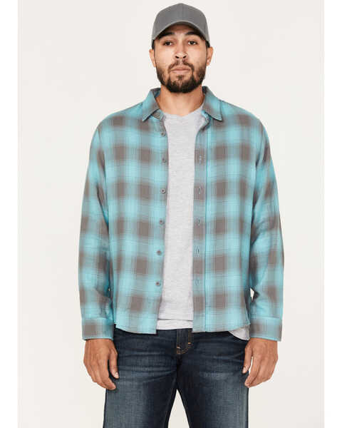 Image #1 - Brixton Men's Bowery Soft Weave Long Sleeve Button Down Flannel Shirt, Teal, hi-res