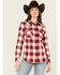 Image #1 - Wrangler Retro Women's Boot Barn Exclusive Long Sleeve Snap Western Flannel Shirt, Red, hi-res