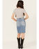 Image #3 - Flying Monkey Women's Raw Hem Medium Wash Denim Midi Skirt, Blue, hi-res