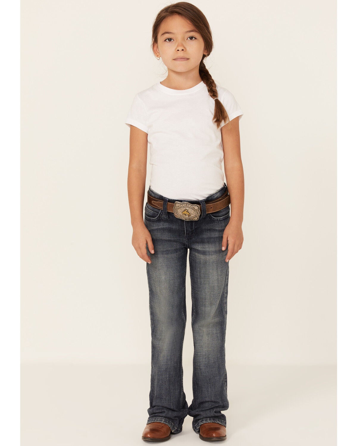 Wrangler Girls' Everyday Mid-Rise Boot Jeans, Blue, hi-res