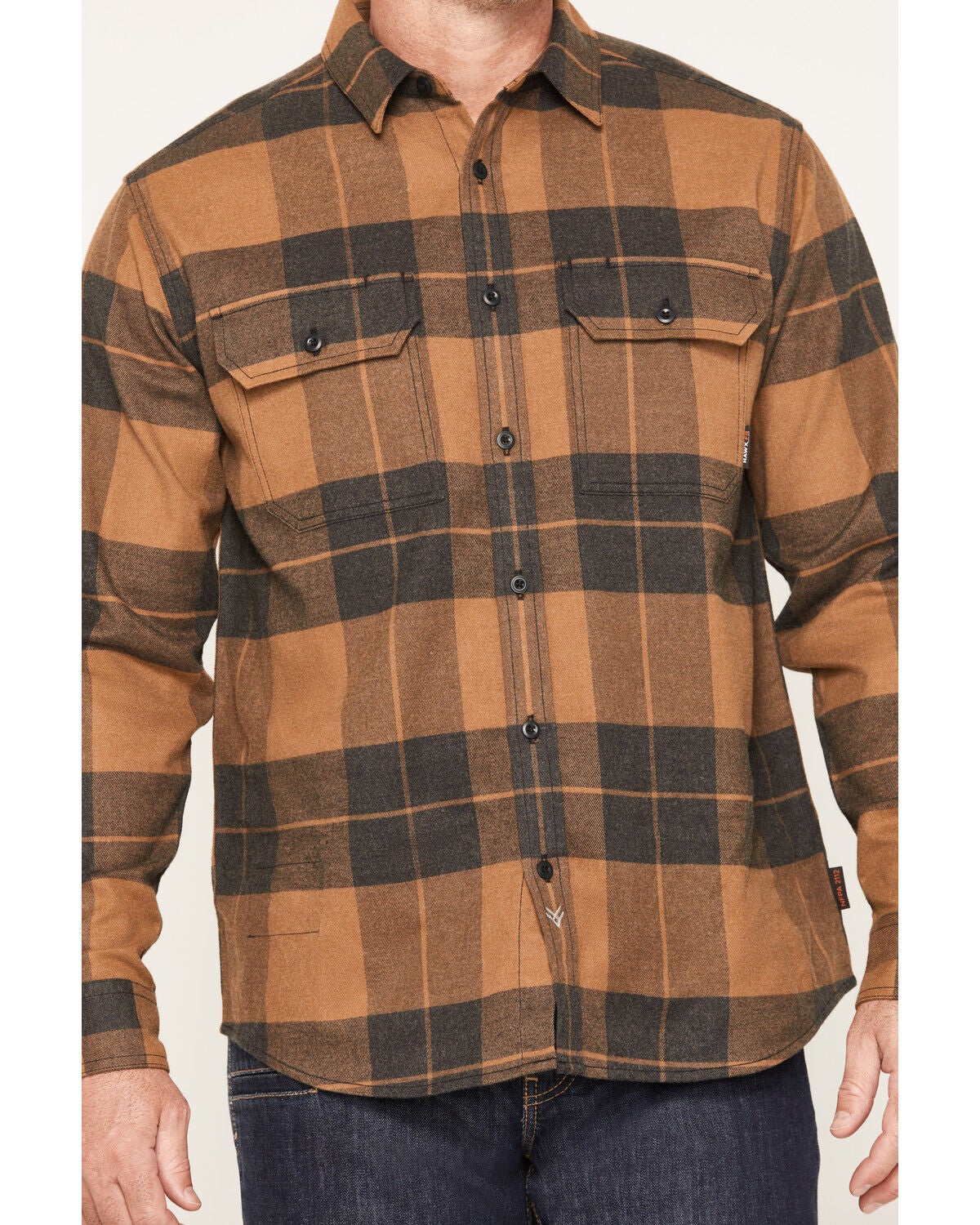 Image #3 - Hawx Men's FR Nordmann Plaid Print Long Sleeve Button-Down Flannel Work Shirt, Khaki, hi-res
