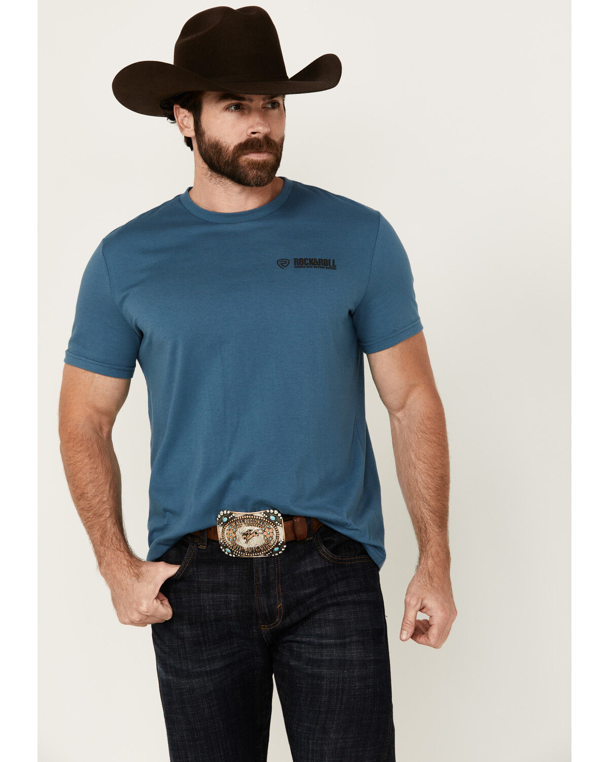Image #2 - Rock & Roll Denim Men's Wild West Cowboy Short Sleeve Graphic T-Shirt, Blue, hi-res