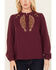 Image #3 - Cleo + Wolf Women's Floral Embroidered Blouse, Grape, hi-res