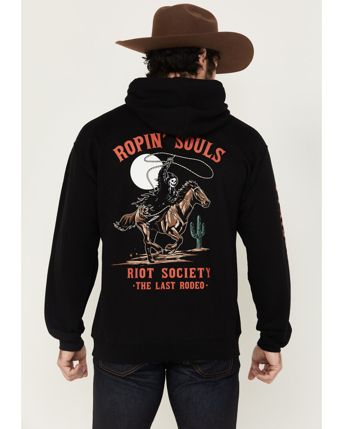 Image #1 - Riot Society Men's Boot Barn Exclusive Ropin' Souls Reaper Graphic Hooded Sweatshirt, Black, hi-res