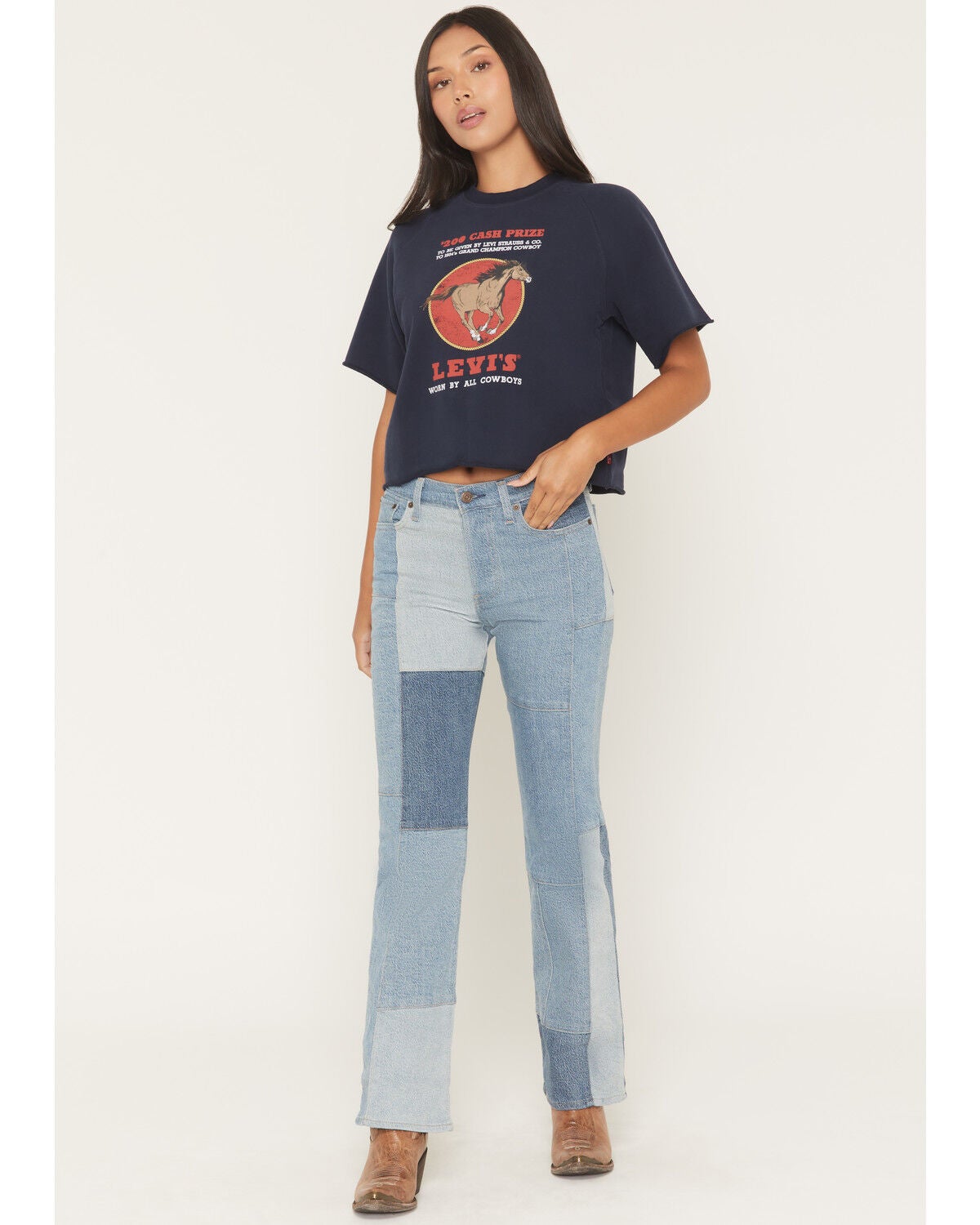 Image #1 - Levi's Women's Patchwork High Rise Wedgie Bootcut Stretch Denim Jeans, Multi, hi-res