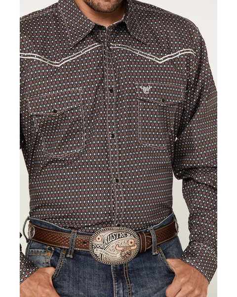 Image #3 - Cowboy Hardware Men's Curvy Diamond Geo Print Long Sleeve Western Snap Shirt, Charcoal, hi-res