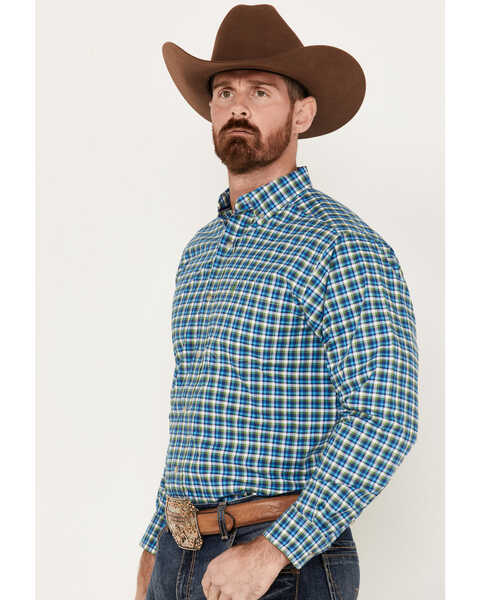 Image #2 - Ariat Men's Pro Series Lincoln Classic Fit Plaid Print Button Down Western Shirt , Blue, hi-res